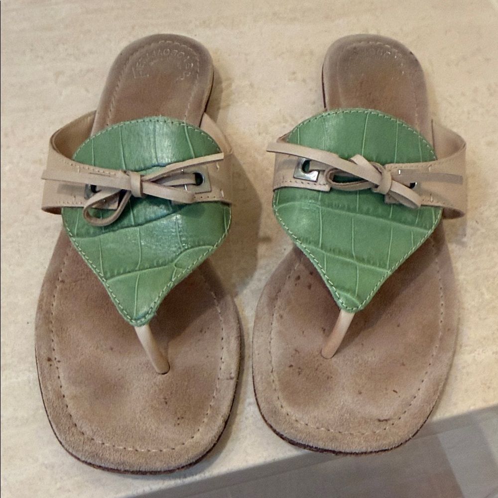 Green and Tan Women's Sandals made in Italy